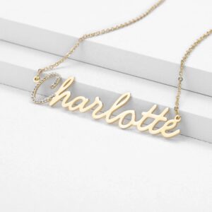 Cubic Zirconia Name Necklace with Accent on Initial Letter