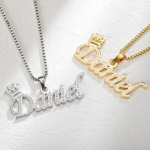 Boxchain Name Pendant with Cubic Zirconia Stones
